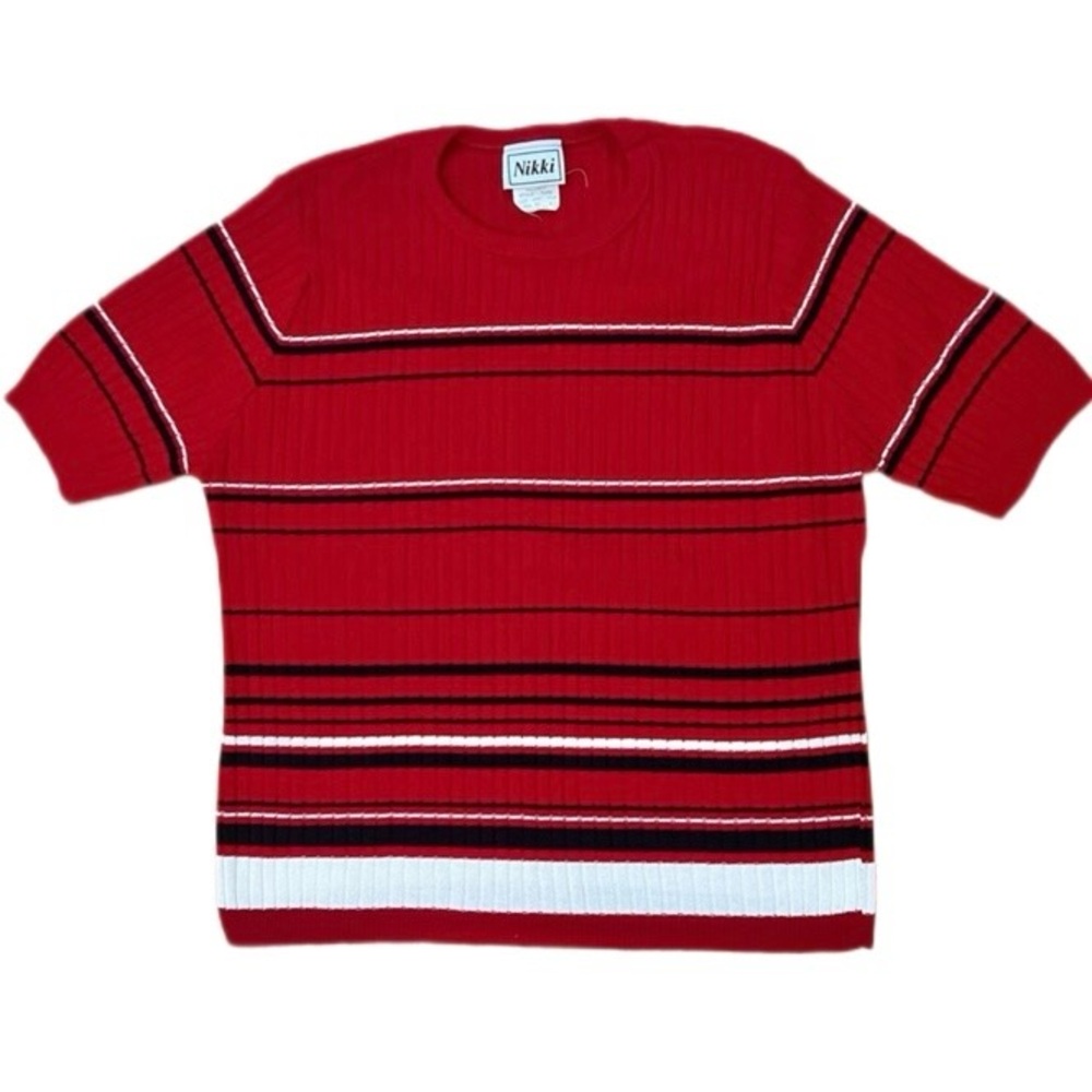 Vtg XL Ribbed Short Sleeve Sweater